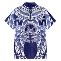 Personalised Tonga Queen Salote College Family Matching Short Sleeve Bodycon Dress and Hawaiian Shirt Centenary Navy Version LT05 - Polynesian Pride