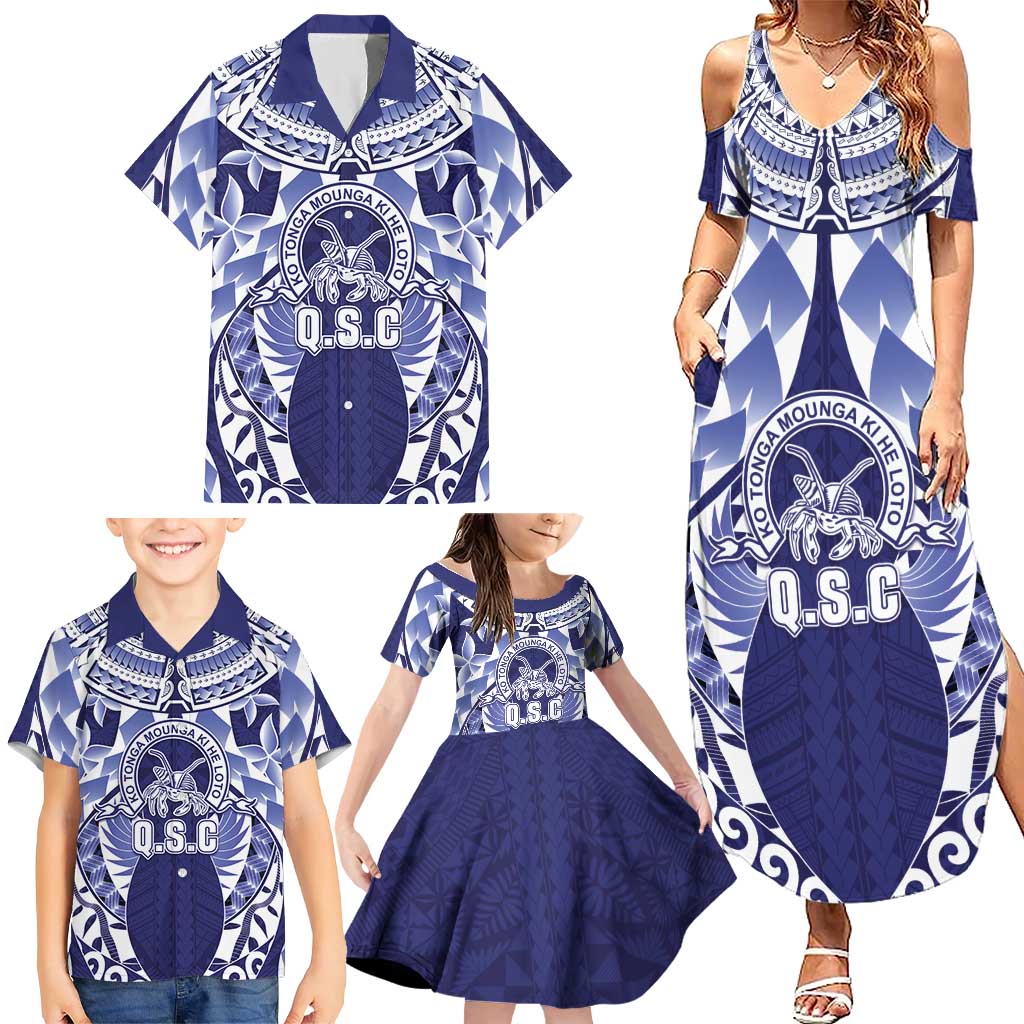 Personalised Tonga Queen Salote College Family Matching Summer Maxi Dress and Hawaiian Shirt Centenary Navy Version LT05 - Polynesian Pride