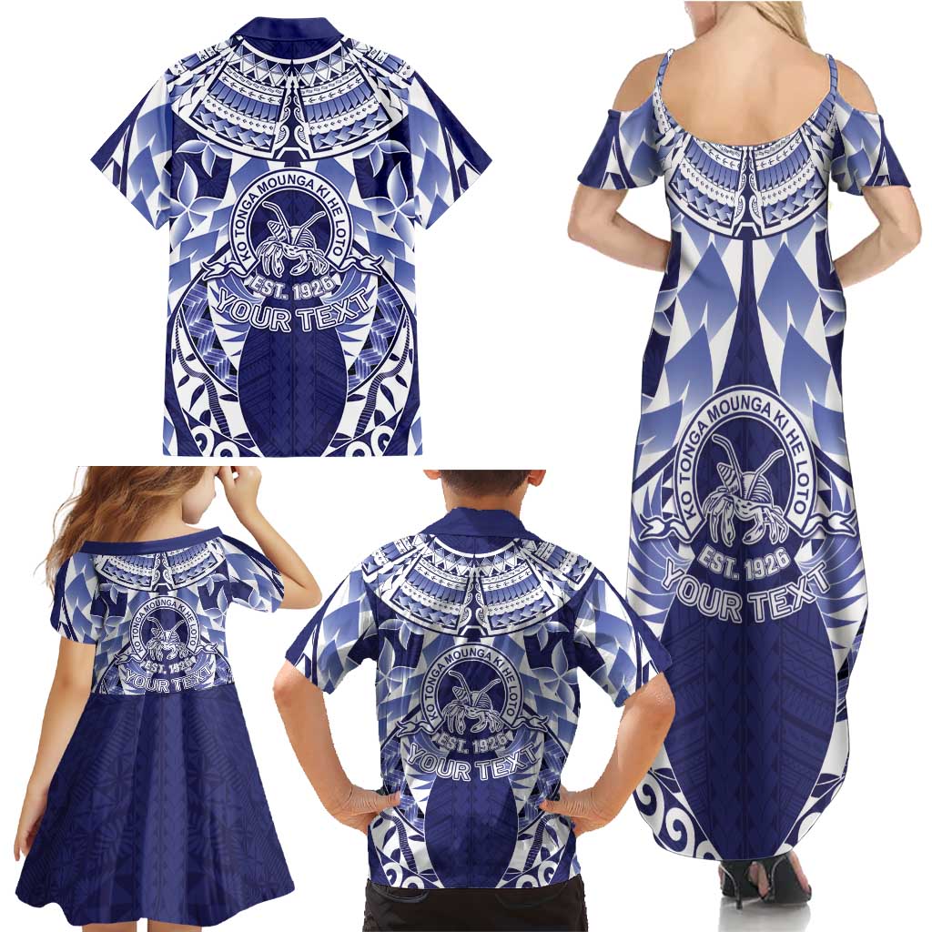 Personalised Tonga Queen Salote College Family Matching Summer Maxi Dress and Hawaiian Shirt Centenary Navy Version LT05 - Polynesian Pride