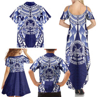 Personalised Tonga Queen Salote College Family Matching Summer Maxi Dress and Hawaiian Shirt Centenary Navy Version LT05 - Polynesian Pride