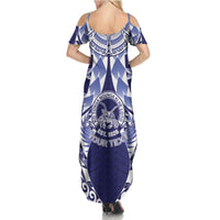 Personalised Tonga Queen Salote College Family Matching Summer Maxi Dress and Hawaiian Shirt Centenary Navy Version LT05 - Polynesian Pride