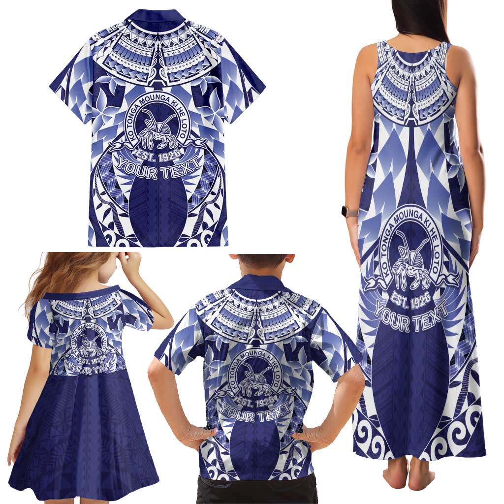 Personalised Tonga Queen Salote College Family Matching Tank Maxi Dress and Hawaiian Shirt Centenary Navy Version LT05 - Polynesian Pride