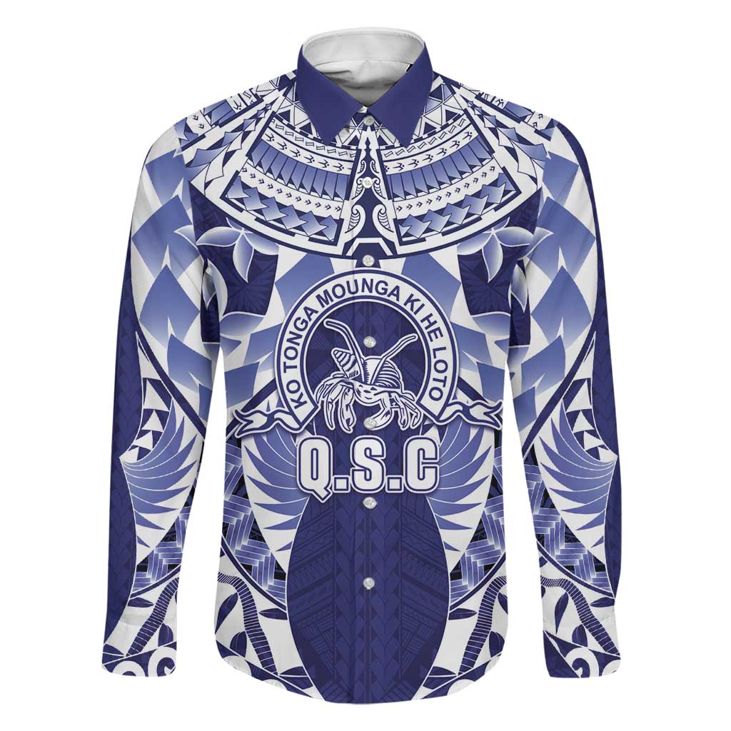 Personalised Tonga Queen Salote College Family Matching Tank Maxi Dress and Hawaiian Shirt Centenary Navy Version LT05 Dad's Shirt - Long Sleeve Navy - Polynesian Pride