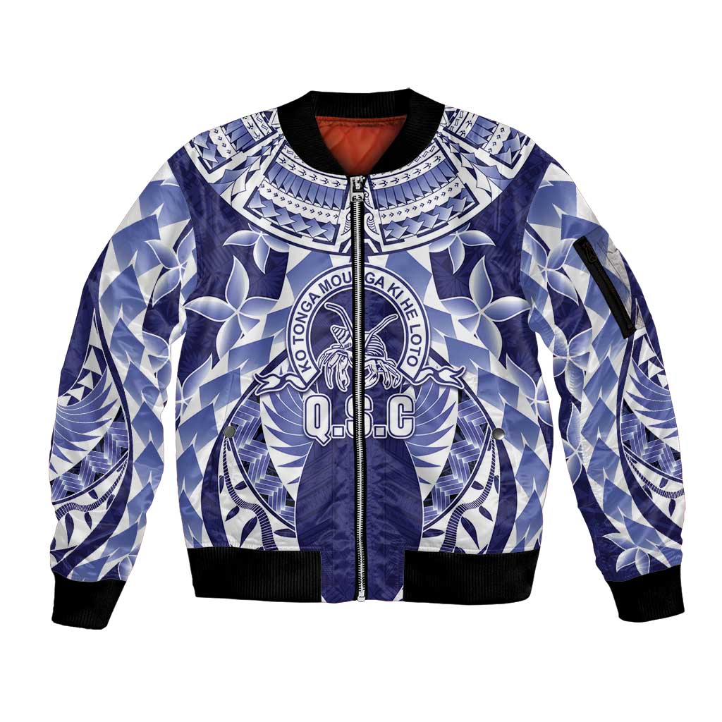 Personalised Tonga Queen Salote College Sleeve Zip Bomber Jacket Centenary Navy Version