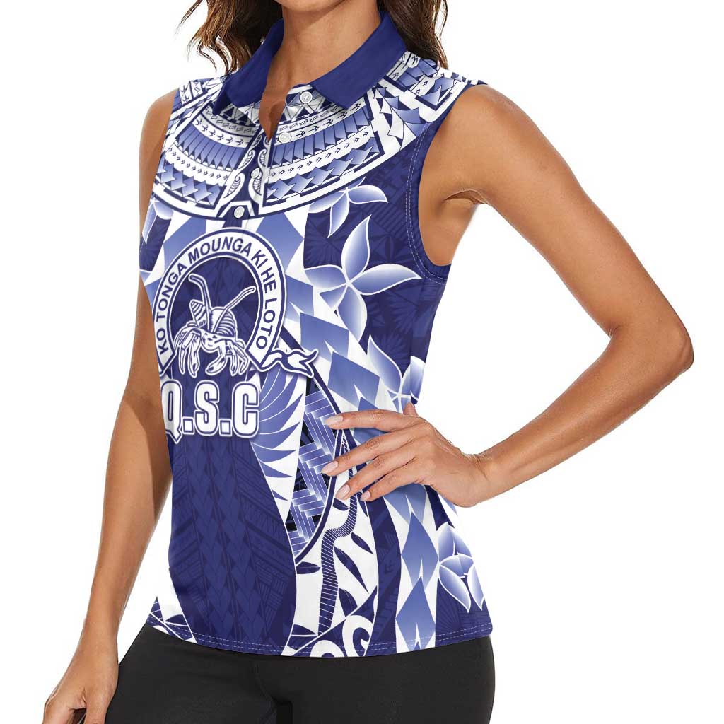 Personalised Tonga Queen Salote College Women Sleeveless Polo Shirt Centenary Navy Version