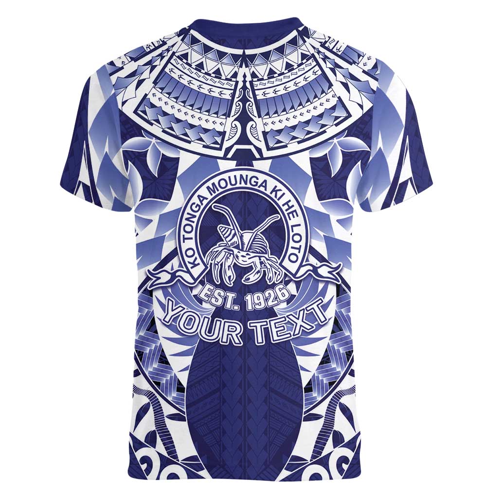 Personalised Tonga Queen Salote College Women V-Neck T-Shirt Centenary Navy Version