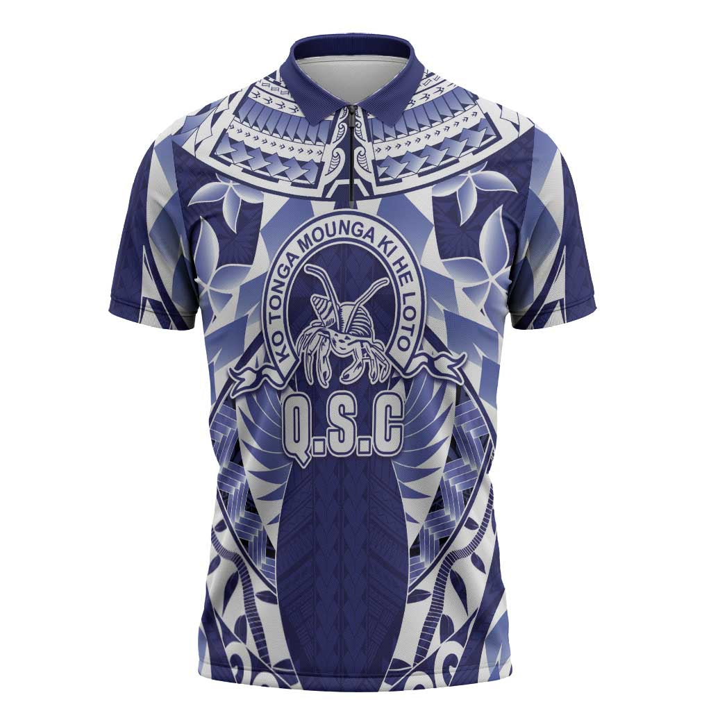 Personalised Tonga Queen Salote College Zipper Polo Shirt Centenary Navy Version