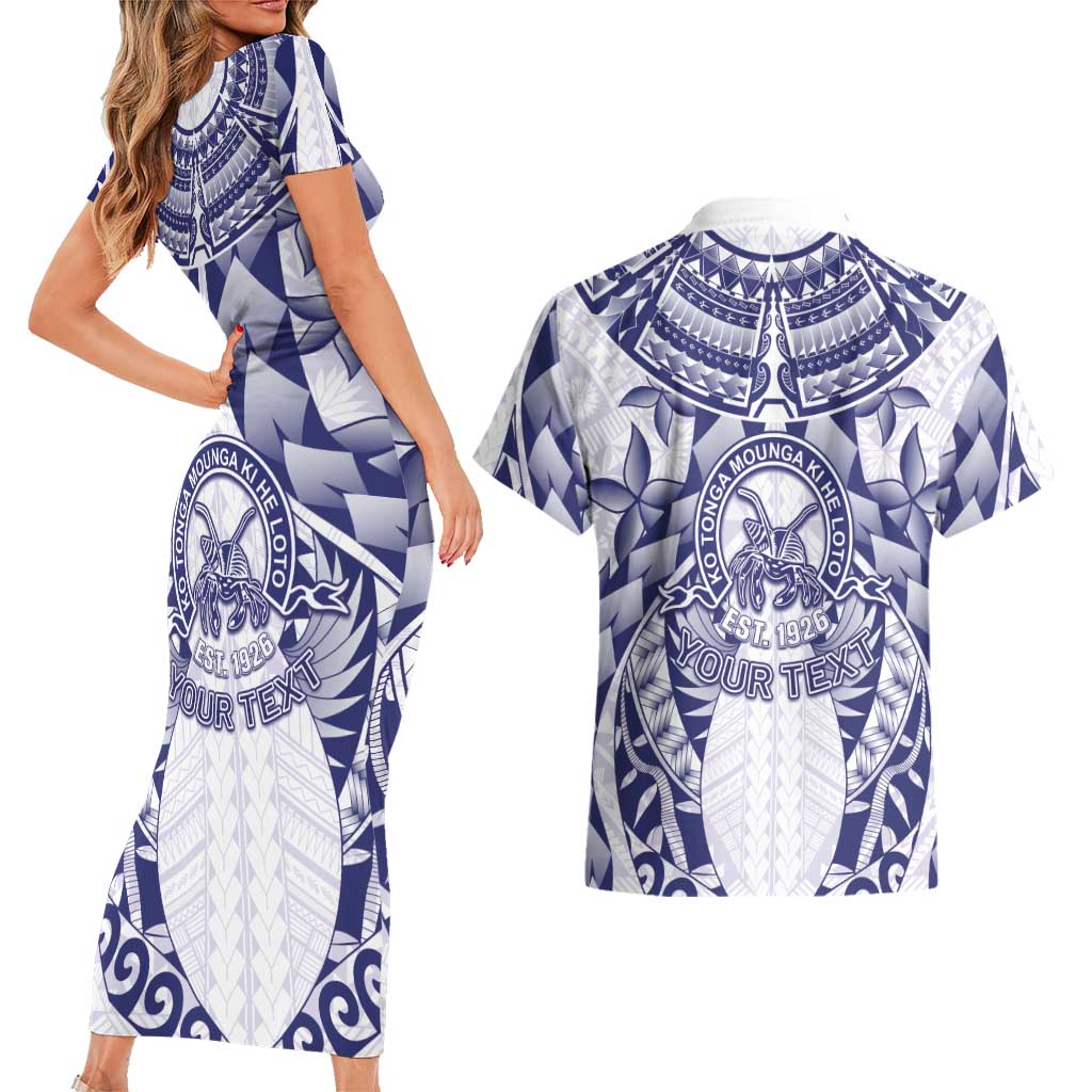 Personalised Tonga Queen Salote College Couples Matching Short Sleeve Bodycon Dress and Hawaiian Shirt Centenary White Version
