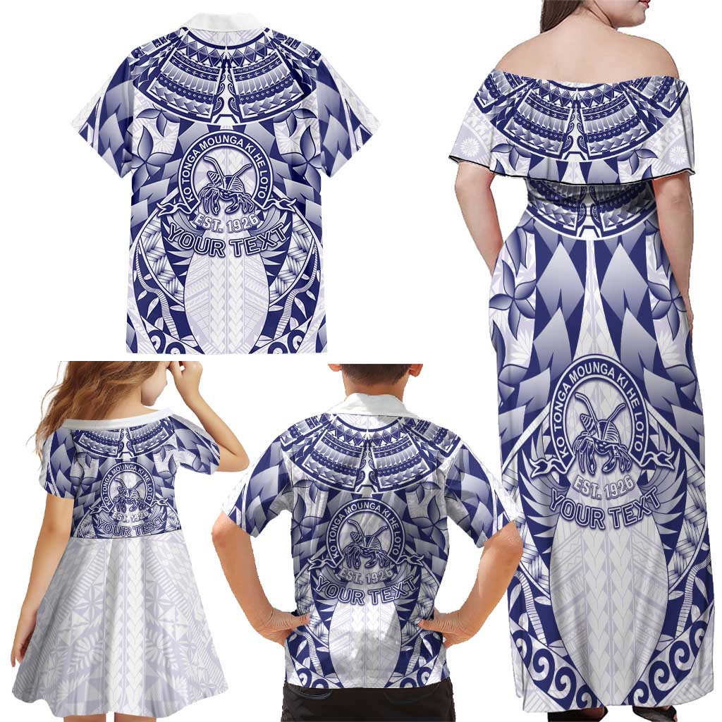 Personalised Tonga Queen Salote College Family Matching Off Shoulder Maxi Dress and Hawaiian Shirt Centenary White Version LT05 - Polynesian Pride