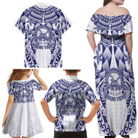 Personalised Tonga Queen Salote College Family Matching Off Shoulder Maxi Dress and Hawaiian Shirt Centenary White Version LT05 - Polynesian Pride