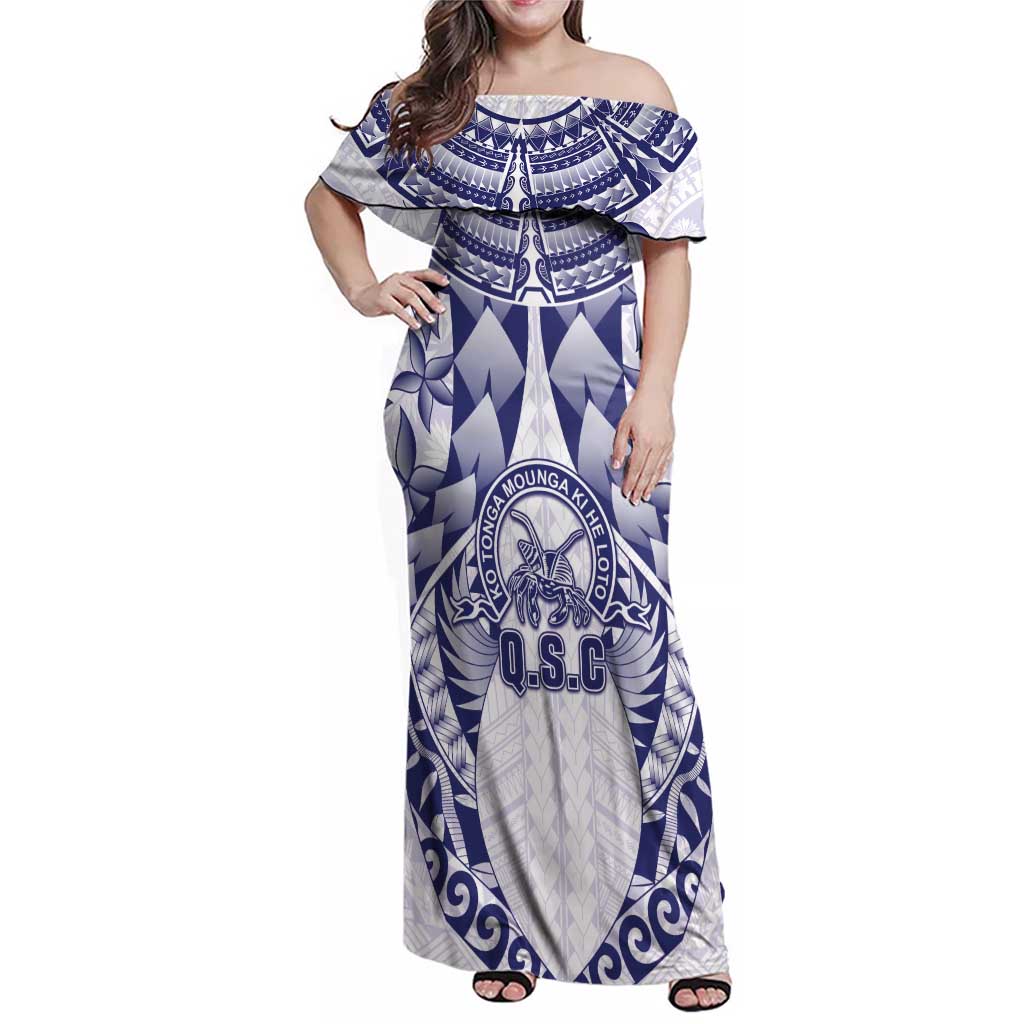 Personalised Tonga Queen Salote College Family Matching Off Shoulder Maxi Dress and Hawaiian Shirt Centenary White Version LT05 Mom's Dress White - Polynesian Pride