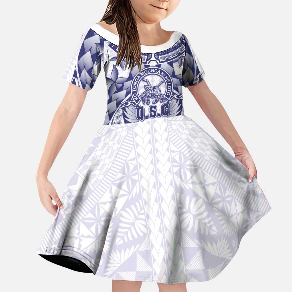 Personalised Tonga Queen Salote College Family Matching Off Shoulder Short Dress and Hawaiian Shirt Centenary White Version LT05 Daughter's Dress White - Polynesian Pride