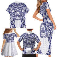 Personalised Tonga Queen Salote College Family Matching Short Sleeve Bodycon Dress and Hawaiian Shirt Centenary White Version LT05 - Polynesian Pride