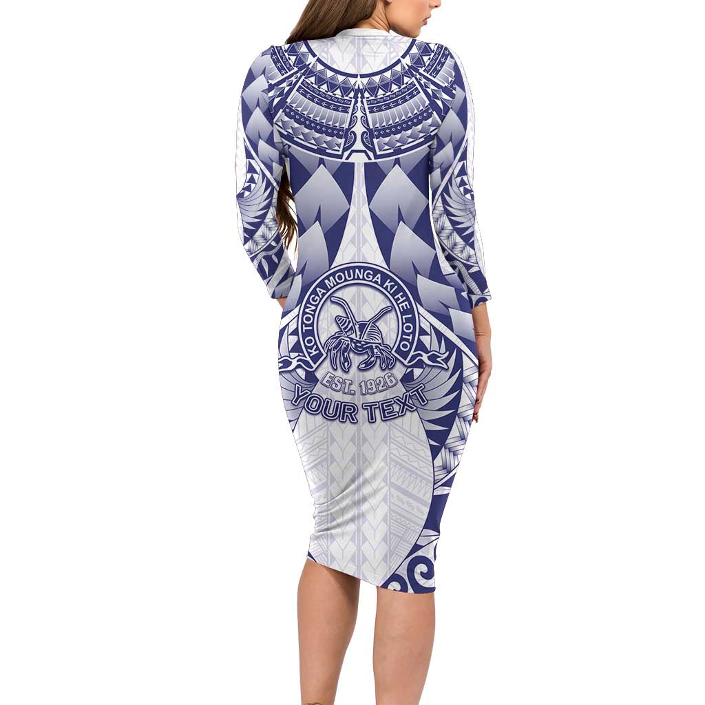 Personalised Tonga Queen Salote College Long Sleeve Bodycon Dress Centenary White Version LT05 - Polynesian Pride