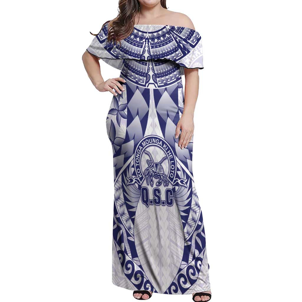Personalised Tonga Queen Salote College Off Shoulder Maxi Dress Centenary White Version