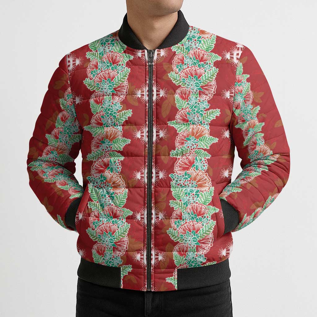 Hawaii Ohia Lehua Bomber Puffer Jacket Tropical Vibes Crimson