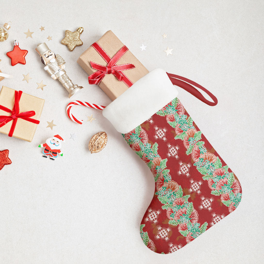 Hawaii Ohia Lehua Christmas Stocking Tropical Vibes Crimson