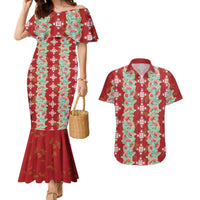 Hawaii Ohia Lehua Couples Matching Mermaid Dress and Hawaiian Shirt Tropical Vibes Crimson LT05 Crimson - Polynesian Pride