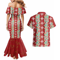 Hawaii Ohia Lehua Couples Matching Mermaid Dress and Hawaiian Shirt Tropical Vibes Crimson LT05 - Polynesian Pride