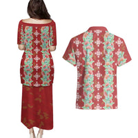 Hawaii Ohia Lehua Couples Matching Puletasi and Hawaiian Shirt Tropical Vibes Crimson LT05 - Polynesian Pride