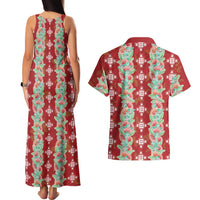 Hawaii Ohia Lehua Couples Matching Tank Maxi Dress and Hawaiian Shirt Tropical Vibes Crimson LT05 - Polynesian Pride