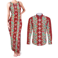 Hawaii Ohia Lehua Couples Matching Tank Maxi Dress and Long Sleeve Button Shirt Tropical Vibes Crimson LT05 Crimson - Polynesian Pride