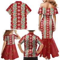 Hawaii Ohia Lehua Family Matching Mermaid Dress and Hawaiian Shirt Tropical Vibes Crimson LT05 - Polynesian Pride