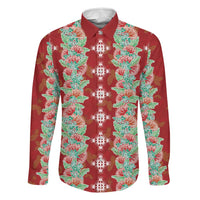 Hawaii Ohia Lehua Family Matching Off Shoulder Short Dress and Hawaiian Shirt Tropical Vibes Crimson LT05 Dad's Shirt - Long Sleeve Crimson - Polynesian Pride