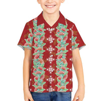 Hawaii Ohia Lehua Family Matching Off Shoulder Short Dress and Hawaiian Shirt Tropical Vibes Crimson LT05 Son's Shirt Crimson - Polynesian Pride