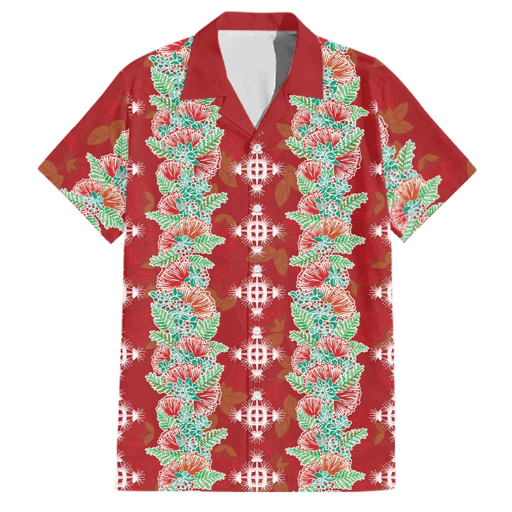 Hawaii Ohia Lehua Family Matching Short Sleeve Bodycon Dress and Hawaiian Shirt Tropical Vibes Crimson LT05 Dad's Shirt - Short Sleeve Crimson - Polynesian Pride
