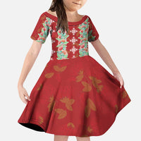 Hawaii Ohia Lehua Family Matching Summer Maxi Dress and Hawaiian Shirt Tropical Vibes Crimson LT05 Daughter's Dress Crimson - Polynesian Pride
