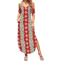 Hawaii Ohia Lehua Family Matching Summer Maxi Dress and Hawaiian Shirt Tropical Vibes Crimson LT05 Mom's Dress Crimson - Polynesian Pride