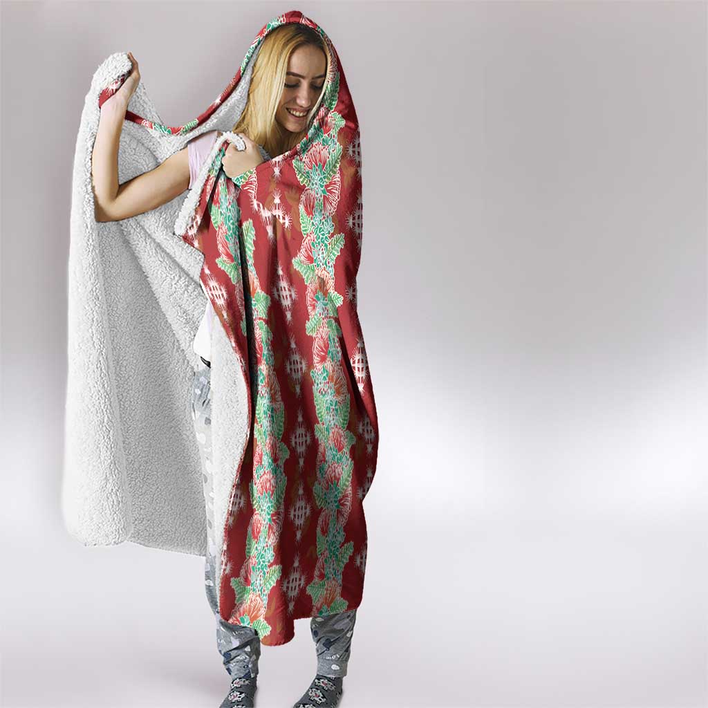 Hawaii Ohia Lehua Hooded Blanket Tropical Vibes Crimson