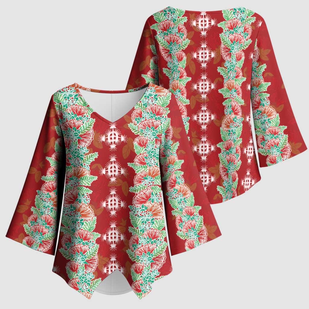 Hawaii Ohia Lehua Kimono Sleeve Blouse Tropical Vibes Crimson