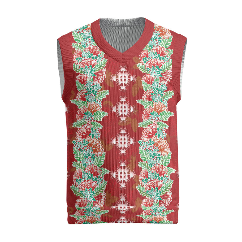 Hawaii Ohia Lehua Christmas Knitted V-Neck Vest Tropical Vibes Crimson LT05 Crimson - Polynesian Pride