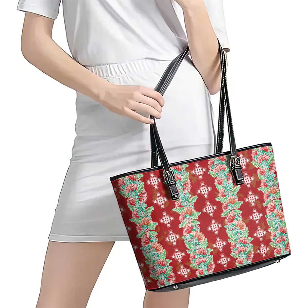 Hawaii Ohia Lehua Leather Tote Bag Tropical Vibes Crimson