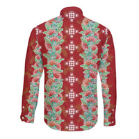 Hawaii Ohia Lehua Long Sleeve Button Shirt Tropical Vibes Crimson