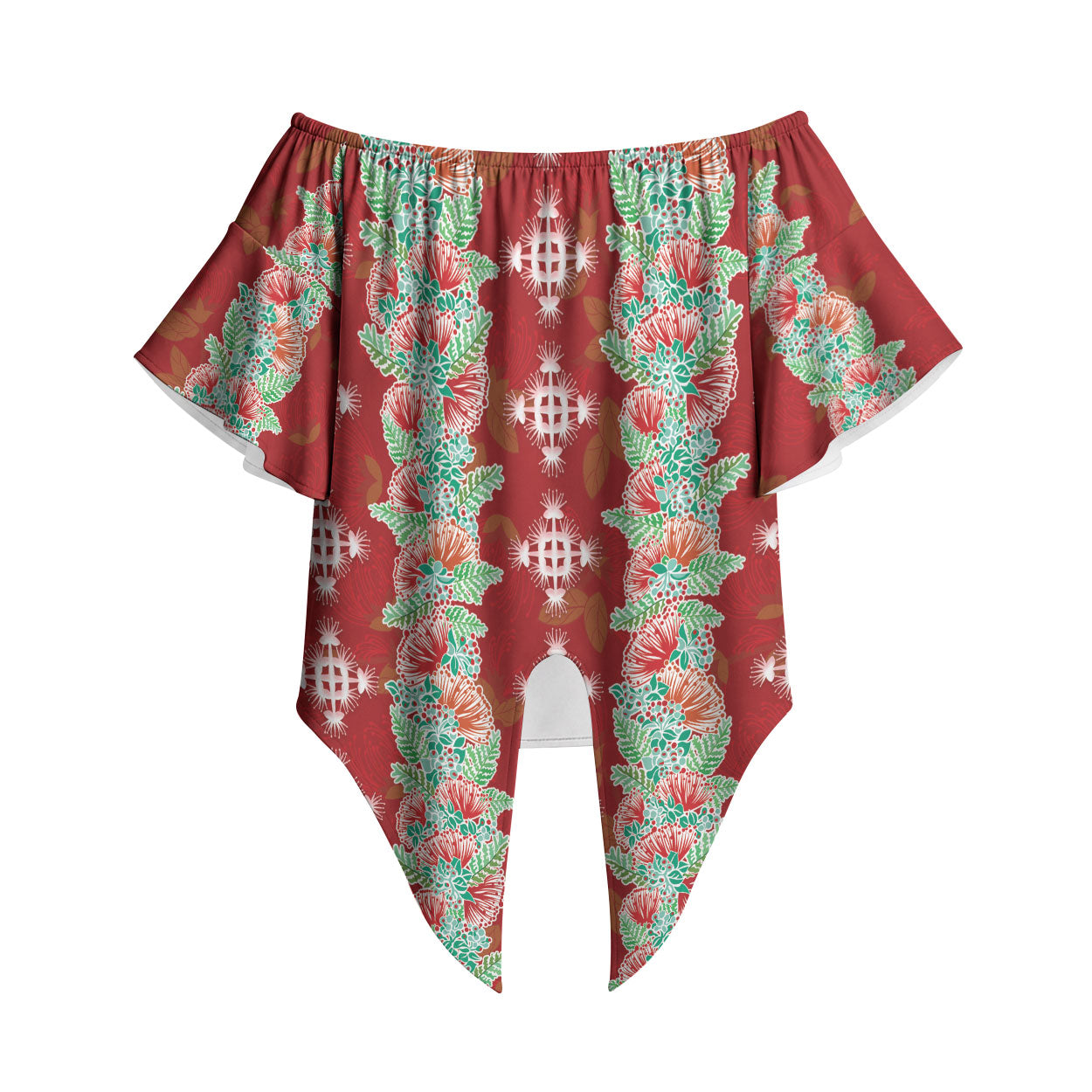 Hawaii Ohia Lehua Off Shoulder Wrap Waist Top Tropical Vibes Crimson LT05 Crimson - Polynesian Pride