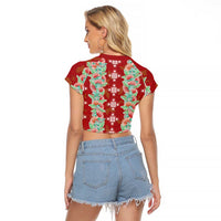 Hawaii Ohia Lehua Raglan Cropped T Shirt Tropical Vibes Crimson