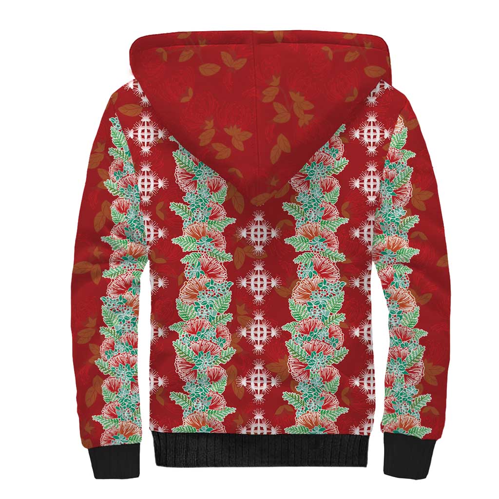Hawaii Ohia Lehua Sherpa Hoodie Tropical Vibes Crimson
