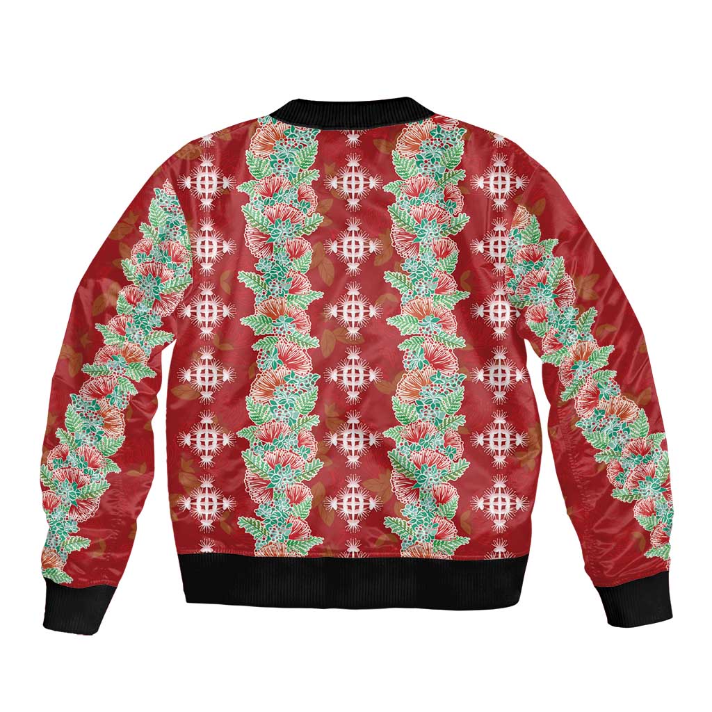 Hawaii Ohia Lehua Sleeve Zip Bomber Jacket Tropical Vibes Crimson LT05 - Polynesian Pride