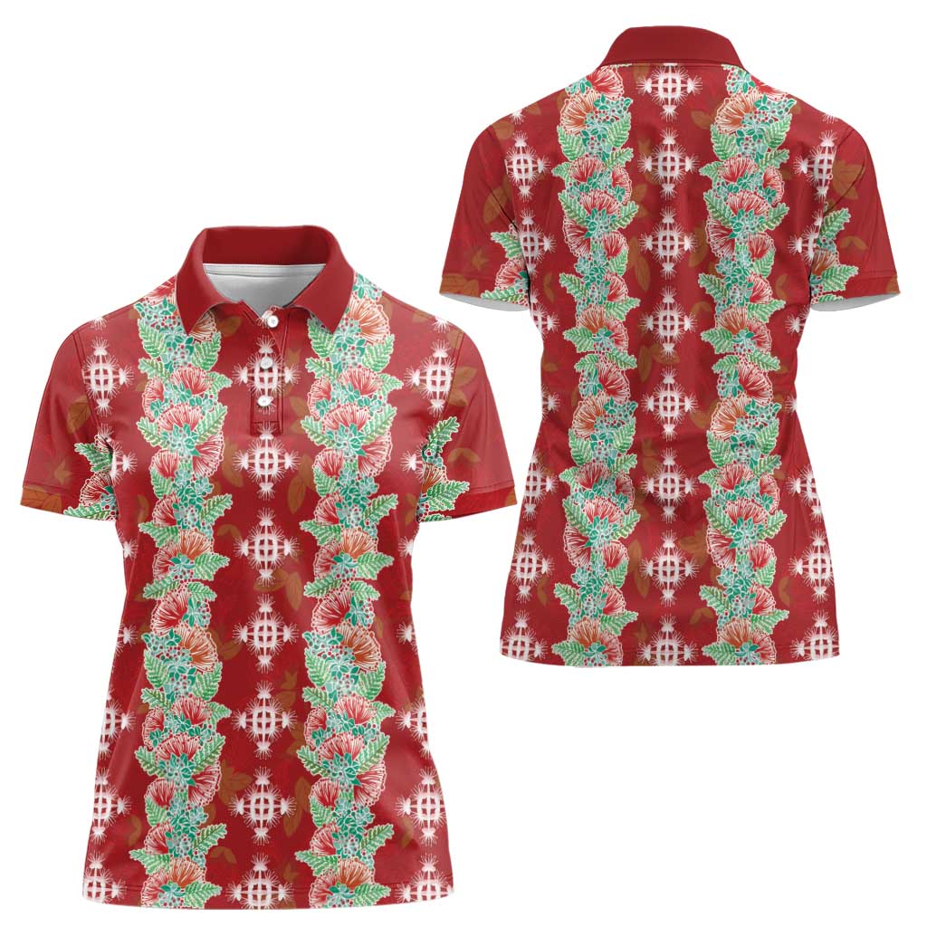 Hawaii Ohia Lehua Women Polo Shirt Tropical Vibes Crimson