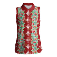 Hawaii Ohia Lehua Women Sleeveless Polo Shirt Tropical Vibes Crimson LT05 Female Crimson - Polynesian Pride
