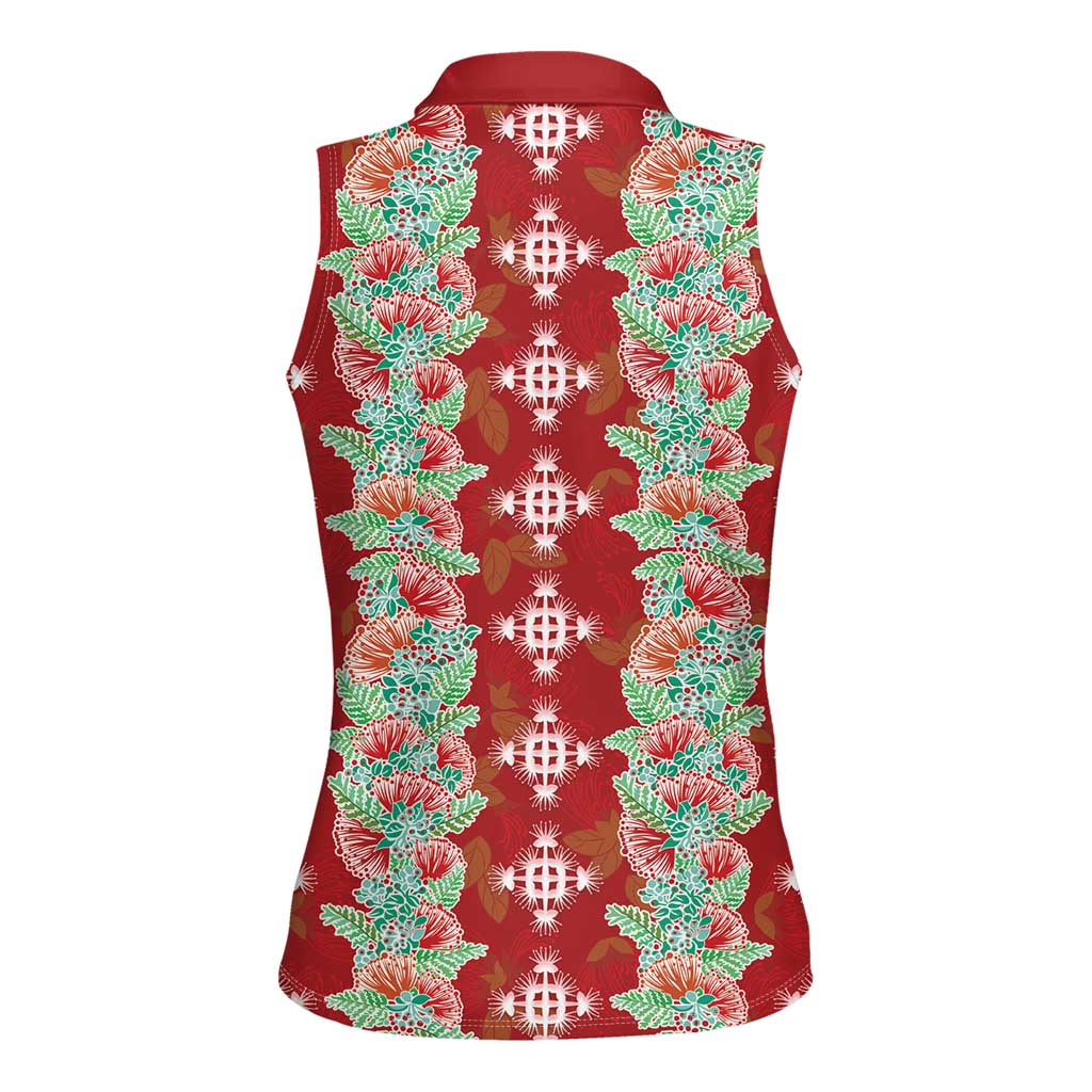 Hawaii Ohia Lehua Women Sleeveless Polo Shirt Tropical Vibes Crimson LT05 - Polynesian Pride