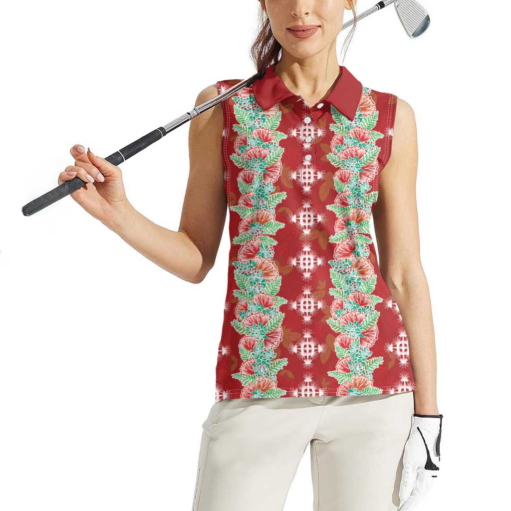 Hawaii Ohia Lehua Women Sleeveless Polo Shirt Tropical Vibes Crimson LT05 - Polynesian Pride