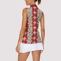 Hawaii Ohia Lehua Women Sleeveless Polo Shirt Tropical Vibes Crimson LT05 - Polynesian Pride