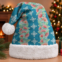 Hawaii Ohia Lehua Christmas Santa Hat Tropical Vibes Teal LT05 With Fur Teal - Polynesian Pride