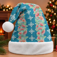 Hawaii Ohia Lehua Christmas Santa Hat Tropical Vibes Teal LT05 Without Fur Teal - Polynesian Pride