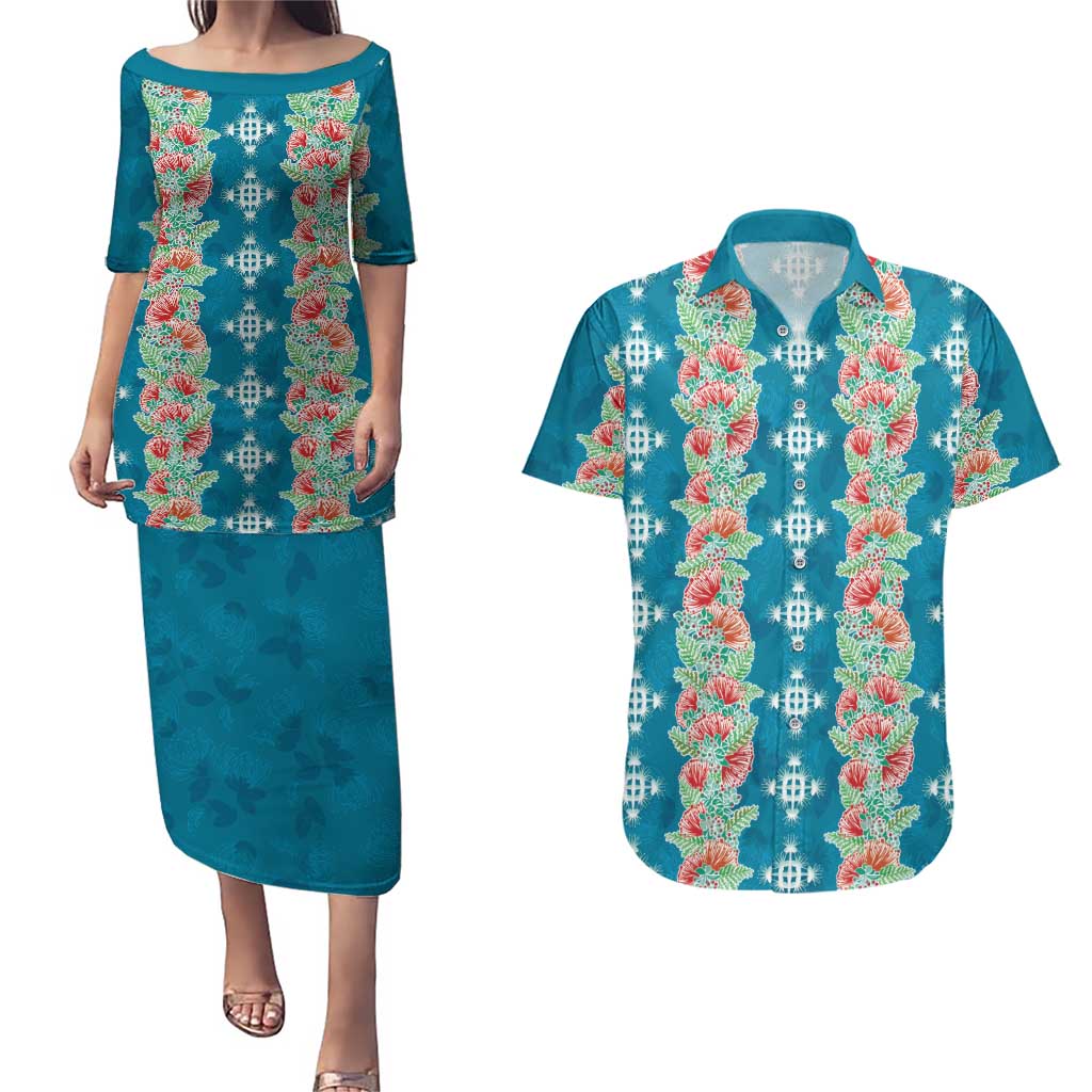 Hawaii Ohia Lehua Couples Matching Puletasi and Hawaiian Shirt Tropical Vibes Teal LT05 Teal - Polynesian Pride