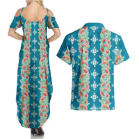 Hawaii Ohia Lehua Couples Matching Summer Maxi Dress and Hawaiian Shirt Tropical Vibes Teal LT05 - Polynesian Pride